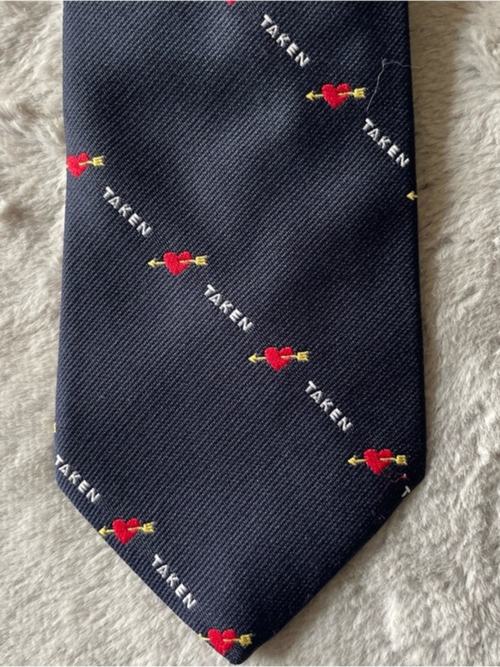 Vintage Allyn of Stamford Taken Navy Men's Tie with Red Heart & Arrow Motif